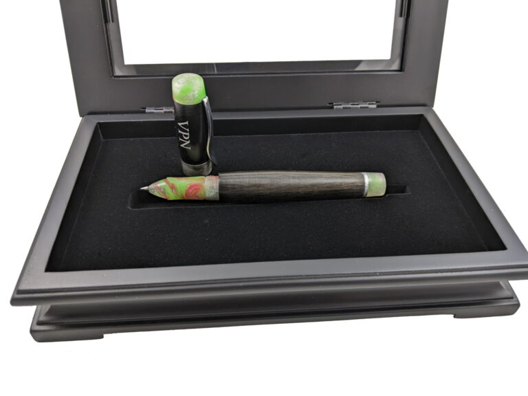 Irish Bog Oak and Resin Custom Rollerball Pen In Display Case Image