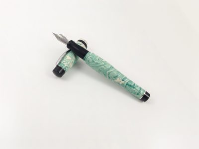 Custom Fountain Pen Green White Resin With sterling Silver